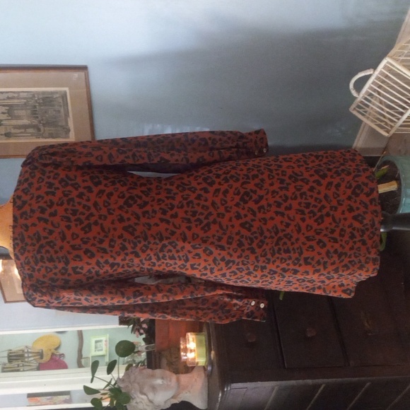 Anthropologie Hutch Greta Tie Front Leopard Print Mini Dress in Copper - Picture 7 of 12